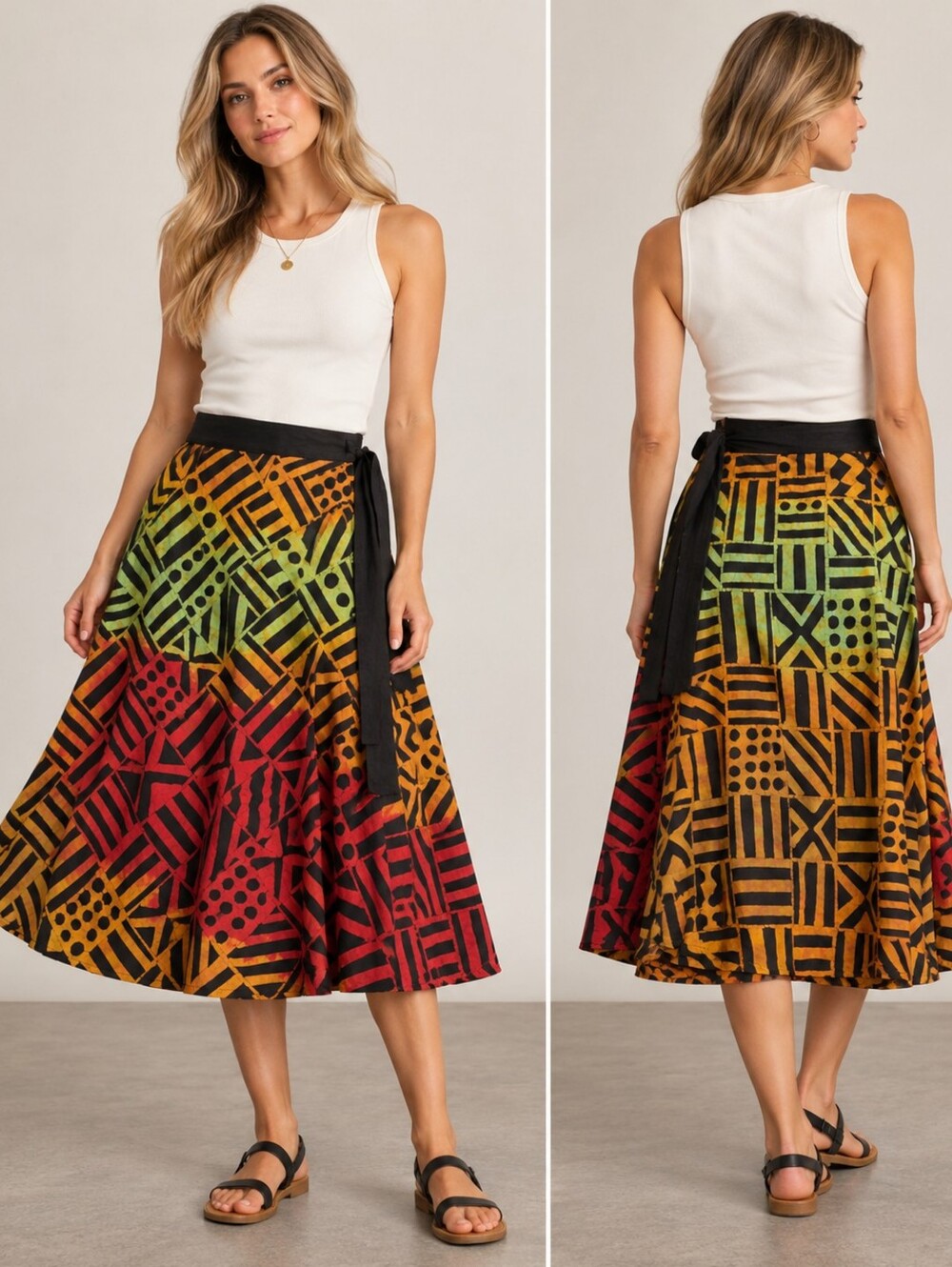 NWT SKYE BATIKS HANDMADE BATIK WRAP SKIRT ABSTRACT BOHO COTTON SIZE M